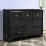 Modern 6-drawer wooden dresser with crystal knobs and bracket feet in black - perfect for bedroom storage