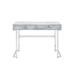 HMS 42" White Writing Desk Two Drawers Simple Design Office Computer Table Adjustable Extendable Wooden Metal Material Shelf