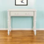 HMS 34" Off-White Solid Wood Writing Desk with Drawer for Home Office Bedroom Hotel Living Room Cooling Glass Computer Table