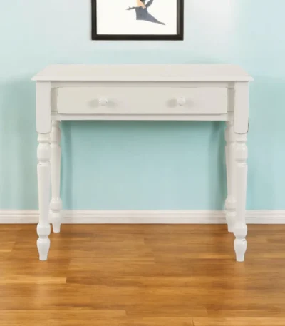 HMS 34" Off-White Solid Wood Writing Desk with Drawer for Home Office Bedroom Hotel Living Room Cooling Glass Computer Table