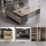 Free Shipping US Warehouse in Stock 70.86" Industrial Office Desk with Drawer Cabinet Large Wood Desktop L-Shaped Executive