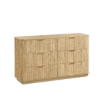 Modern 6-drawer solid oak dresser with natural finish and lighted mirror - Goldoma