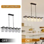 48" 6-Light Farmhouse Kitchen Island Light, Black Vintage Linear Chandelier with Adjustable Metal & Crystal Fixture for