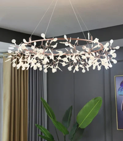 Nordic Chandelier Art Hanging living Room Chandelier Modern Restaurant Kitchen Firefly Lamp Rose Gold/Black Branch Round