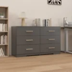 Modern lighted 6-drawer chest with gold handles in black finish for bedroom storage