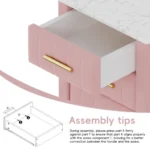 Modern upholstered nightstand with 3 drawers and metal legs in bedroom setting