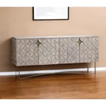 HMS 72 Teak Solid Wood Sideboard Four Doors Light Brown Luxury Modern Design for Home Farmhouse Living Room Dining Storage