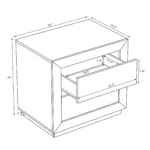 Whitewashed oak nightstand with two drawers in modern minimalist style beside a bed in a bedroom