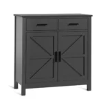 Modern Farmhouse Kitchen Storage Cabinet 2 Drawers 2 Doors Black FCJ Buffet Sideboard for Coffee Bar Living Room Dining Room - Image 2