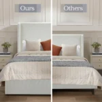 Goldoma queen upholstered wingback platform bed with adjustable 54-inch headboard in oak wood and fabric upholstery