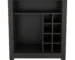 Black bar cart with wine storage and glassware displayed in a modern living room