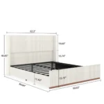 Goldoma queen size solid wood upholstered bed frame with cream corduroy wingback headboard in a modern bedroom