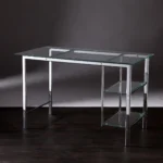 HMS 47" Writing Desk with Clear Silver Glass and Metal Contemporary Computer Desk – top view