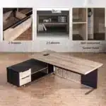 Free Shipping US Warehouse in Stock 70.86" Industrial Office Desk with Drawer Cabinet Large Wood Desktop L-Shaped Executive