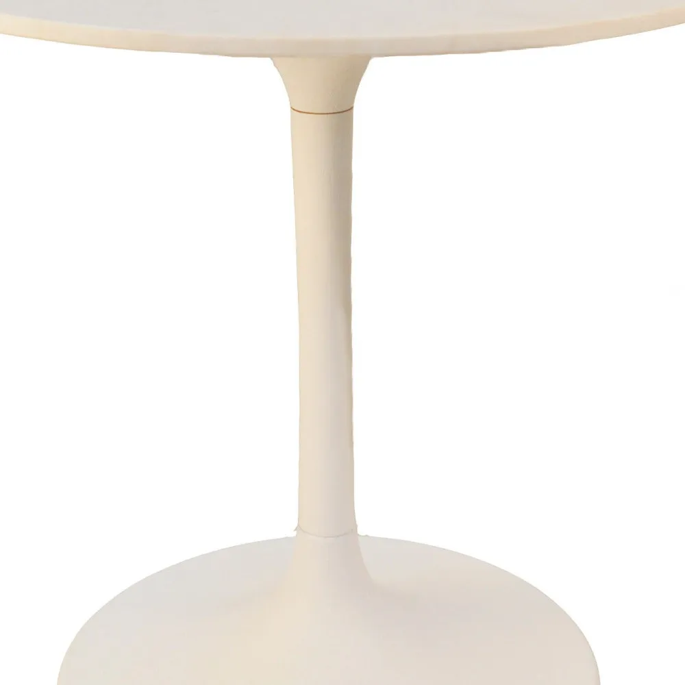30" White Rounded Marble Dining Table with Iron Pedestal Base