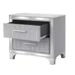 Acrylic Nightstand with Two Drawers – Upholstered Bedside Table with Silver Metal Legs – styled in a modern Nightstands
