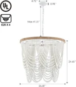 Boho Wood Beaded Chandelier, Farmhouse Pendant Light Large Coastal Chandelier for Living Room Dining Room Entryway UL Listed