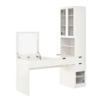 Modern Vanity Desk with Mirror and Charging Station, Computer Desk with Drawers, Cabinets and Open Shelves – base detail