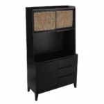 HMS Traditional Rustic Black and Light Bamboo Tall Buffet Cabinet Antique Console Table for Living Room Home Furniture - Image 2