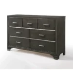 Modern gray dresser with mirror - solid wood and metal storage for bedroom