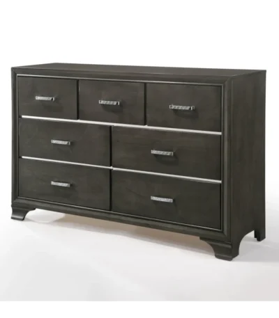 Modern gray dresser with mirror - solid wood and metal storage for bedroom