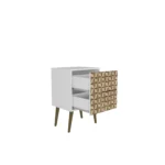 Geometric wood nightstand in natural and white with carved drawers, modern style by Goldoma