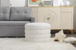Goldoma fabric storage ottoman in living room with hidden storage compartment open