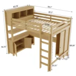 [US Stock] Queen Size Wood Loft Bed With Cabinet and Bookshelf Fast Delivery From US Warehouse Dropshipping Acceptable