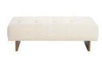 Goldoma modern tufted linen bench with solid wood legs and button tufting in a living room setting