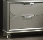 Silver Traditional Nightstand with Acrylic Handles and Embossed Panels – top view