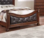 Goldoma queen size bed frame with tufted faux leather headboard in dark cherry finish - elegant traditional bedroom furniture