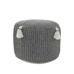 Goldoma 18" Black Cotton Cylinder Geometric Pouf Ottoman - Tufted Square Ottoman with Storage, Foldable Foot Rest and Extra