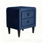 Navy blue velvet nightstand with 2 drawers - modern bedroom bedside table with storage