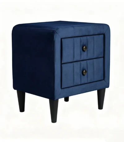 Navy blue velvet nightstand with 2 drawers - modern bedroom bedside table with storage