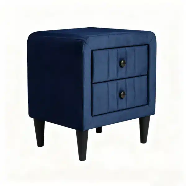 Navy Blue Velvet Nightstand with 2 Drawers - 20 Inch Modern Bedside Table