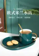 Ceramic Cup Dish Set Nordic Green Water Ware Coffee Cup Rectangular Tray Small Spoon Gift Box Home Bar Decoration Tea Cup