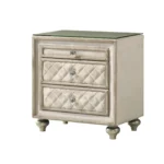 Goldoma Beige 2-Drawer Nightstand with Quilted Design and Glass Top – side view