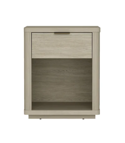 Modern nightstand with drawer and open shelf in natural wood finish - Goldoma