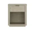 Natural wood nightstand with drawer and open shelf in bedroom