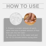 A person pouring the sea salt into a wooden foot spa filled with warm water and steam