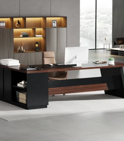 L-Shaped Executive Desk, 78" Modern Office Desk with Drawers and Lateral File Cabinet, Large Computer Desk with Storage