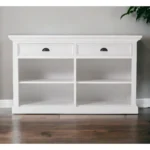 HMS 57 Luxury White Wood Two-Drawer Buffet Table Solid Modern Sideboard Cabinet for Home Dining and Kitchen Use - Image 6