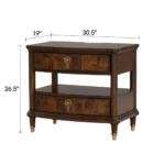 Modern nightstand with power outlet, dark cherry finish, gold legs, two drawers, and key knobs - Goldoma