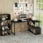 YQ FOREVER Modern Computer Desk With Bookshelves Metal Office Furniture Study Table Desk – close-up detail