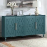 63'' Large Modern Sideboard Console Wooden Storage Cabinet Carved Flower Doors Metal Handle Adjustable Shelves for Living Room - Image 2