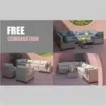 Modern outdoor patio sofa set with cushions in a backyard garden setting