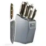 9 Pcs Home G10 Handle Multifunctional Knife Set Damascus Steel Kitchen Knife Set with Scissors Sharpening Stick – angled view