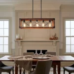 Ship From USA,32" Red Wood Industrial Farmhouse Rectangle Pendant Light, 5-Light Chandelier(No Bulbs) – styled in a modern