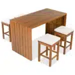 5-Piece Outdoor Bar Set with Acacia Wood Table and Cushioned Stools – base detail