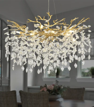 Modern Crystal Chandelier, Round Tree Branches Chandelier 8-Light Chandelier for Living Room Bedroom Bathroom Kitchen Foyer